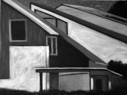 Fenster, Busch, Haus, Öl/Karton, 48 x 36 cm, 2007